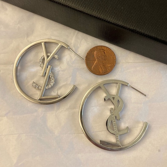 Authentic YSL Saint Laurent Monogram-Hoop Logo Earring Set - Picture 16 of 17